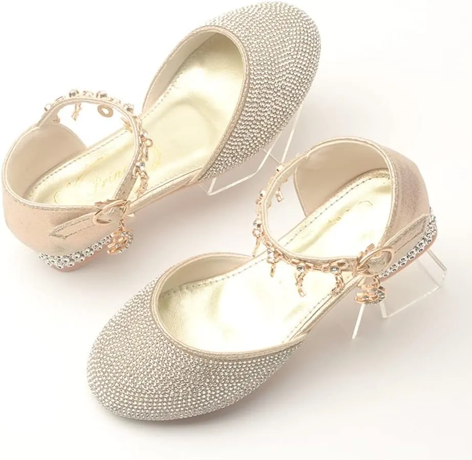 Girl's Glitter Ballerina Mary Jane Low Heel Wedding Bridesmaids Party School Princess Flower Dress Shoes for Kid Toddler