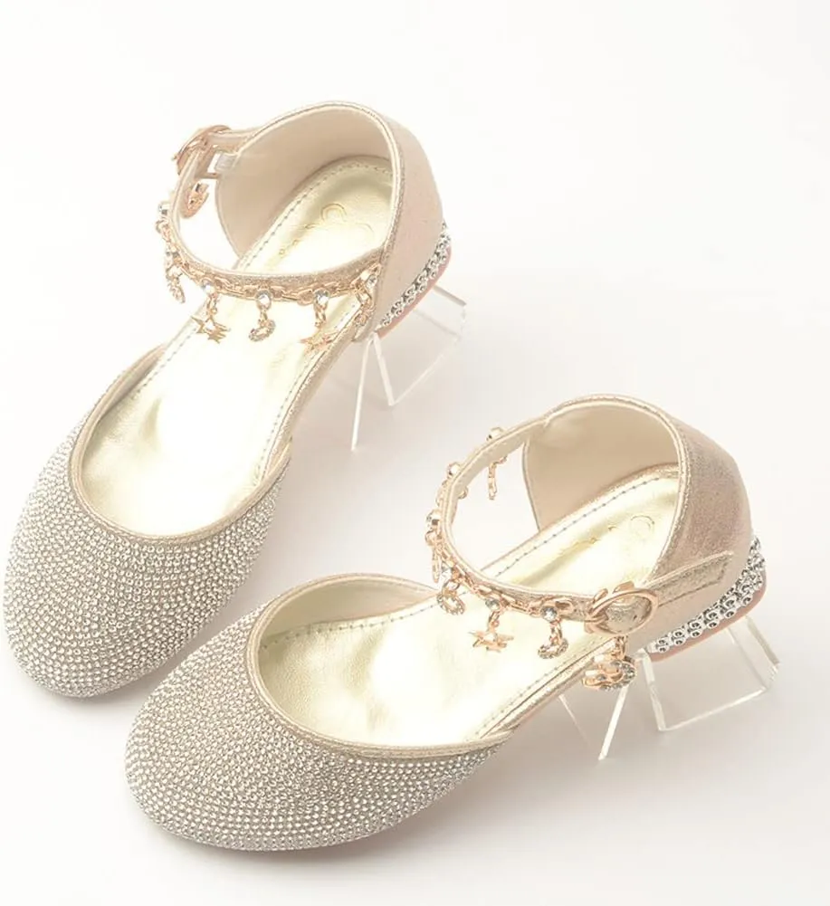 Girl's Glitter Ballerina Mary Jane Low Heel Wedding Bridesmaids Party School Princess Flower Dress Shoes for Kid Toddler