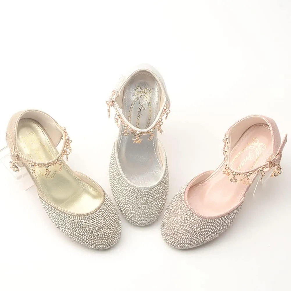 Girl's Glitter Ballerina Mary Jane Low Heel Wedding Bridesmaids Party School Princess Flower Dress Shoes for Kid Toddler