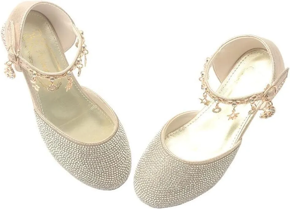Girl's Glitter Ballerina Mary Jane Low Heel Wedding Bridesmaids Party School Princess Flower Dress Shoes for Kid Toddler