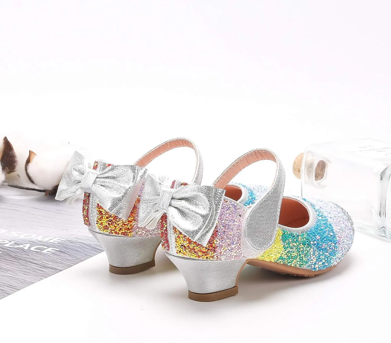 Girls Glitter Mary Jane Low Heel Wedding Party Princess Dress Pumps Shoes Shoes for Toddler Kids