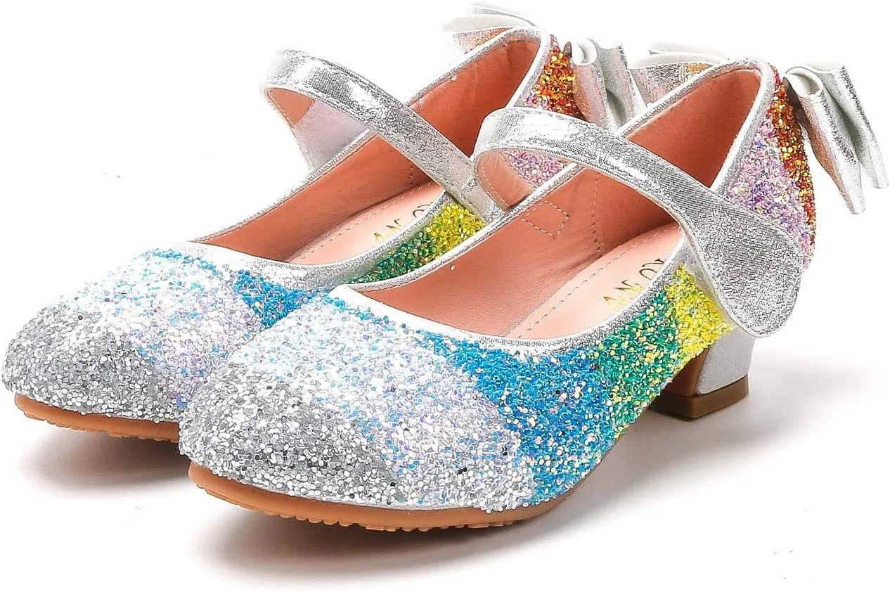 Girls Glitter Mary Jane Low Heel Wedding Party Princess Dress Pumps Shoes Shoes for Toddler Kids