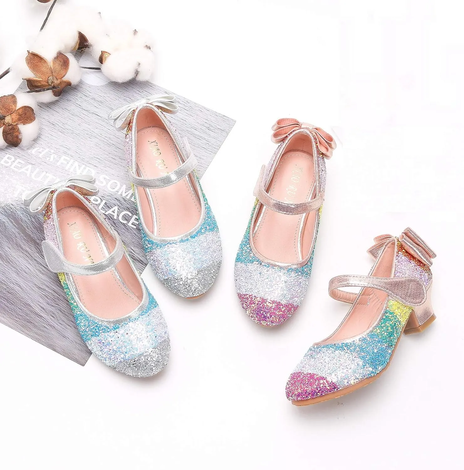 Girls Glitter Mary Jane Low Heel Wedding Party Princess Dress Pumps Shoes Shoes for Toddler Kids