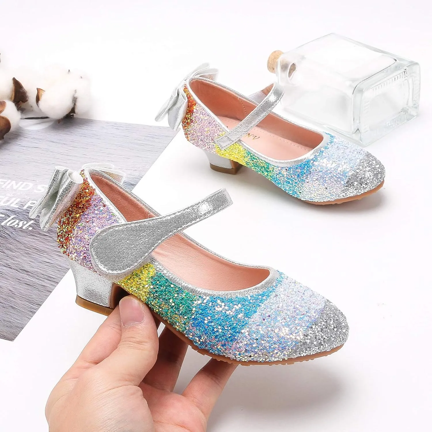 Girls Glitter Mary Jane Low Heel Wedding Party Princess Dress Pumps Shoes Shoes for Toddler Kids