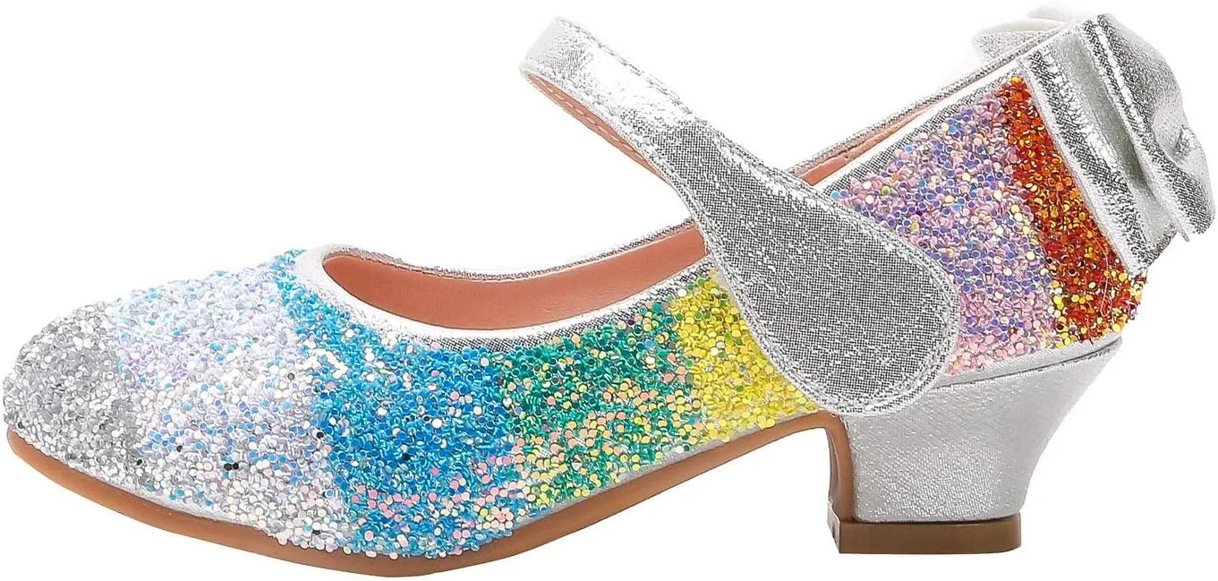 Girls Glitter Mary Jane Low Heel Wedding Party Princess Dress Pumps Shoes Shoes for Toddler Kids