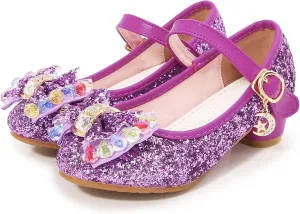 Girls Shoes Sparkle Mary Jane Low Heel Princess Flower Wedding Party Dress Shoes