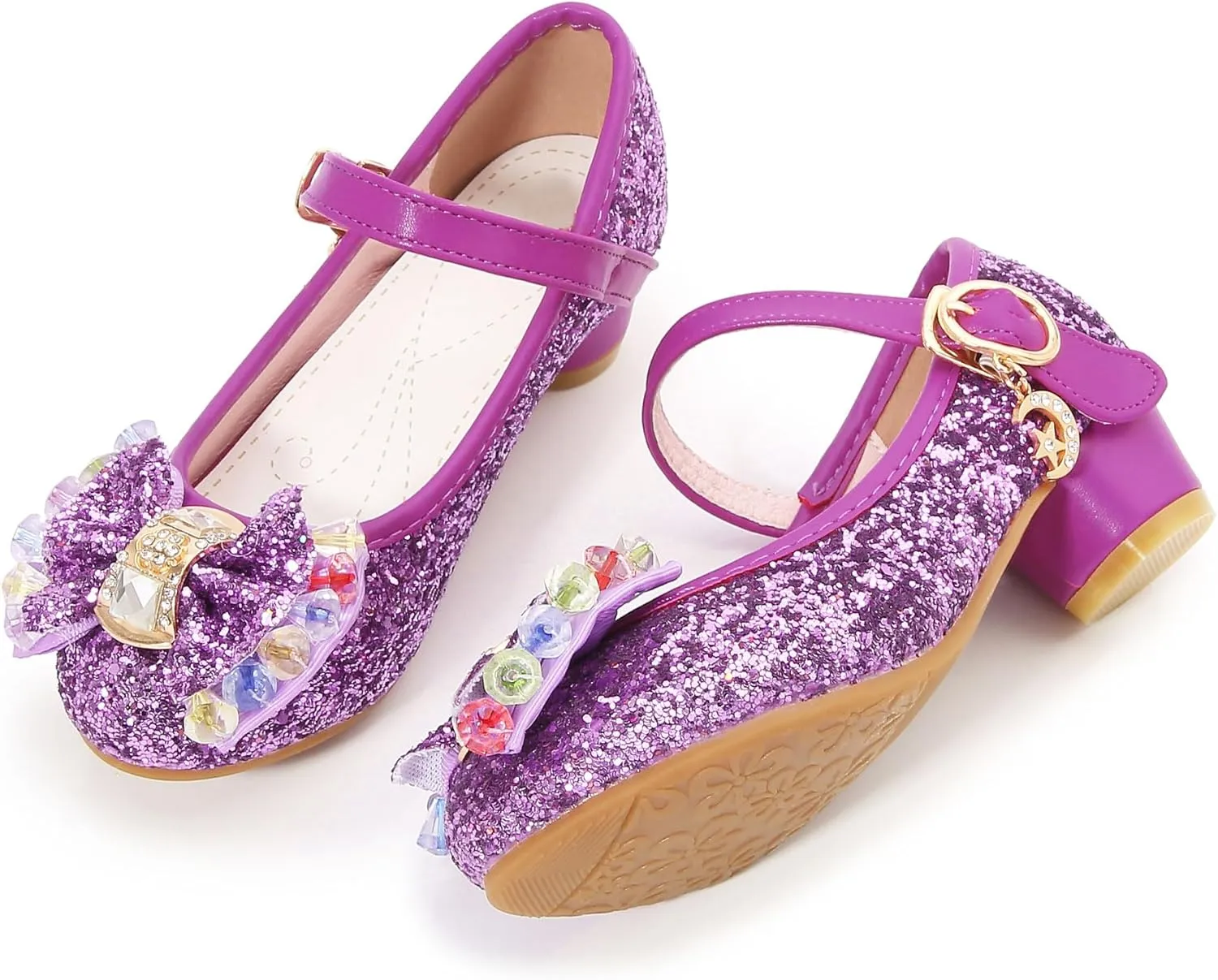 Girls Shoes Sparkle Mary Jane Low Heel Princess Flower Wedding Party Dress Shoes