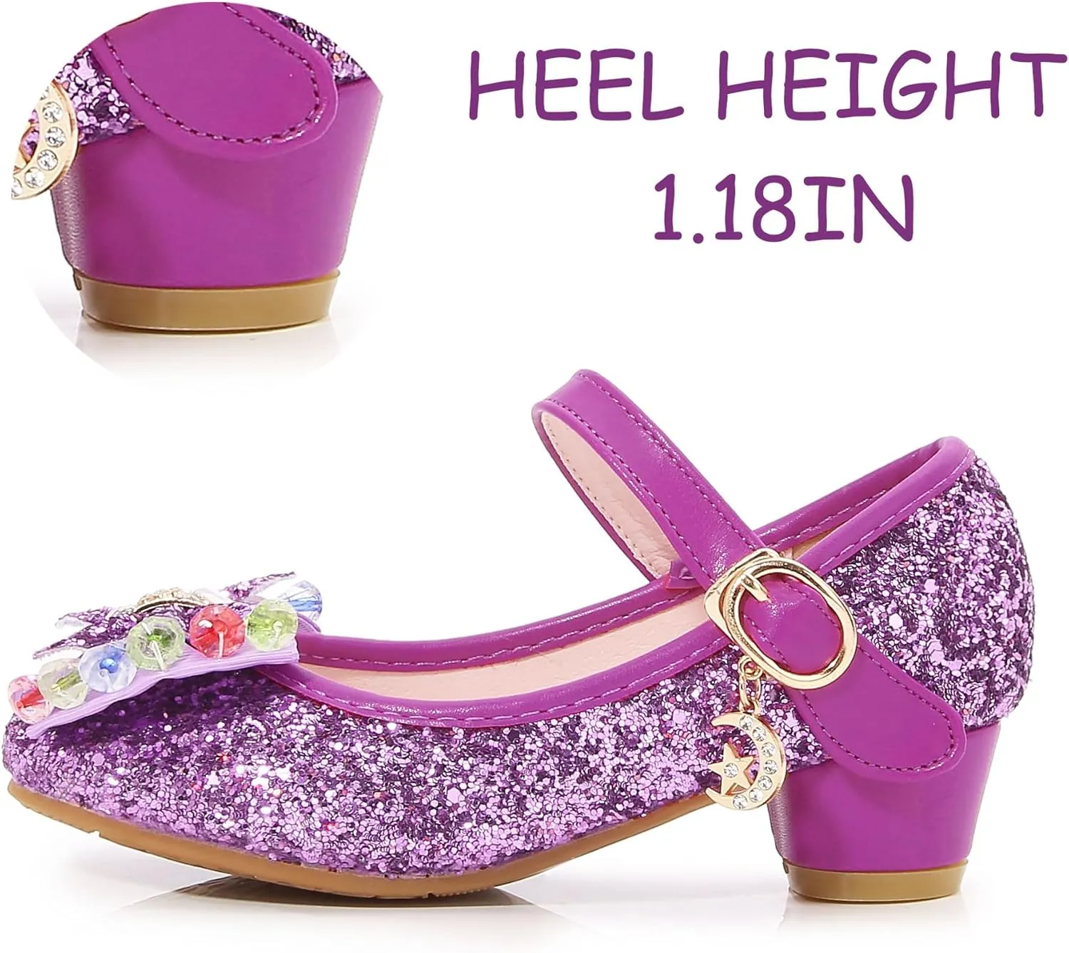 Girls Shoes Sparkle Mary Jane Low Heel Princess Flower Wedding Party Dress Shoes