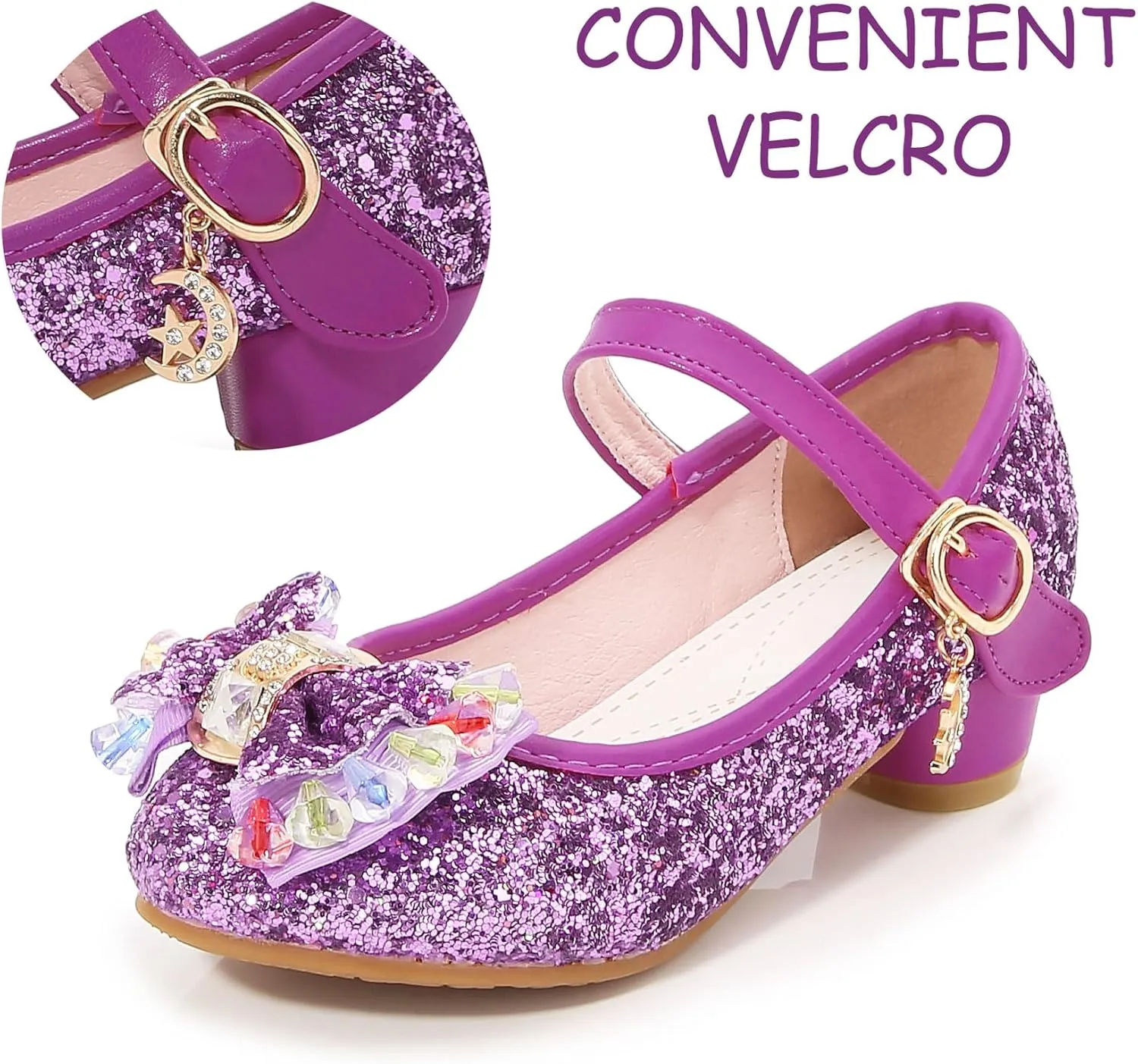 Girls Shoes Sparkle Mary Jane Low Heel Princess Flower Wedding Party Dress Shoes