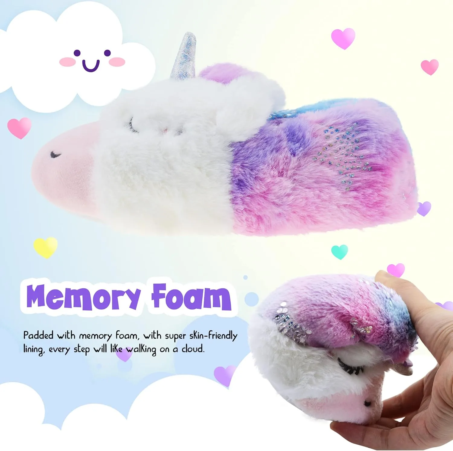 Girls Unicorn Slippers Warm Fuzzy Glitter Kids House Shoes
