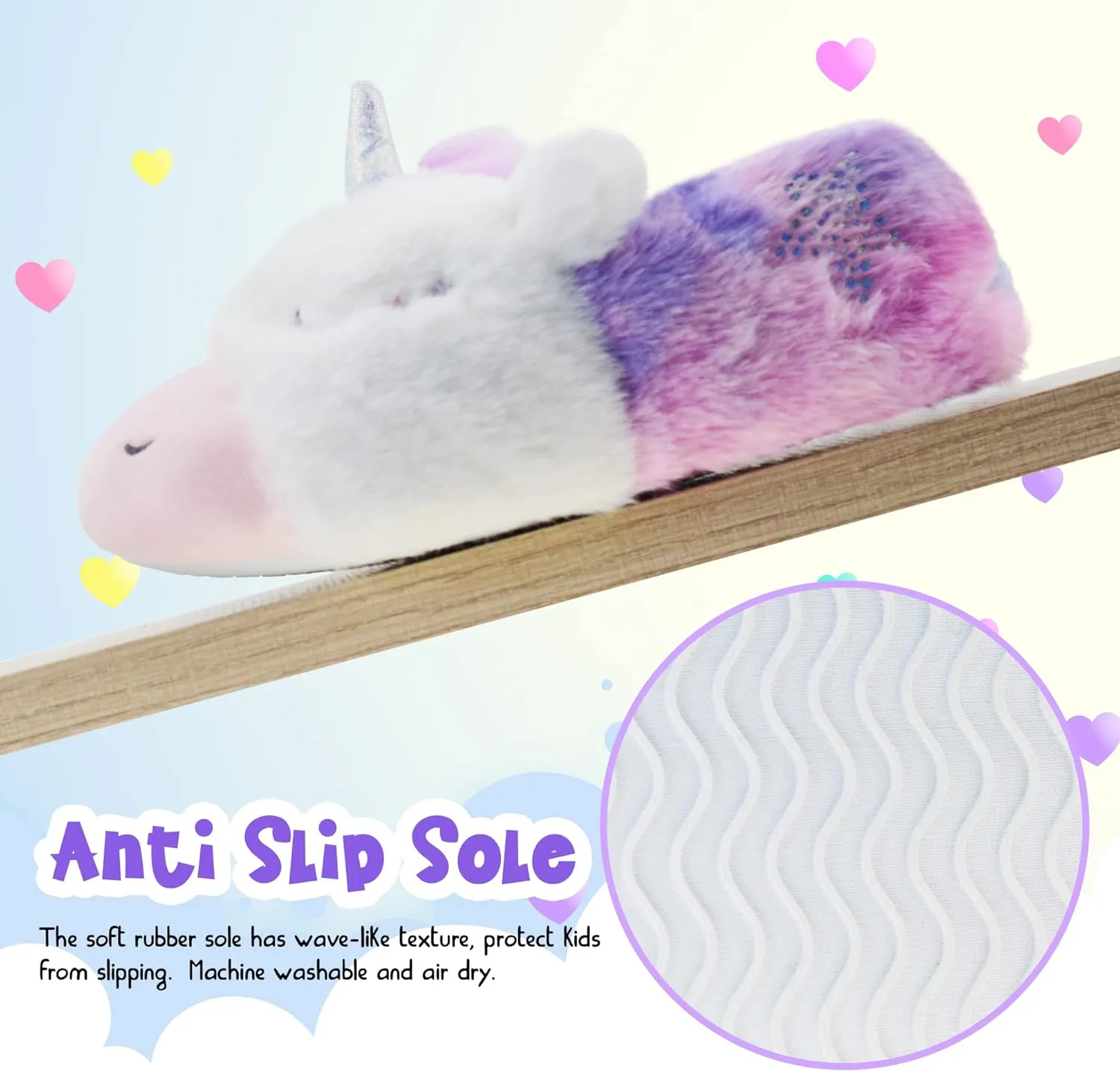 Girls Unicorn Slippers Warm Fuzzy Glitter Kids House Shoes