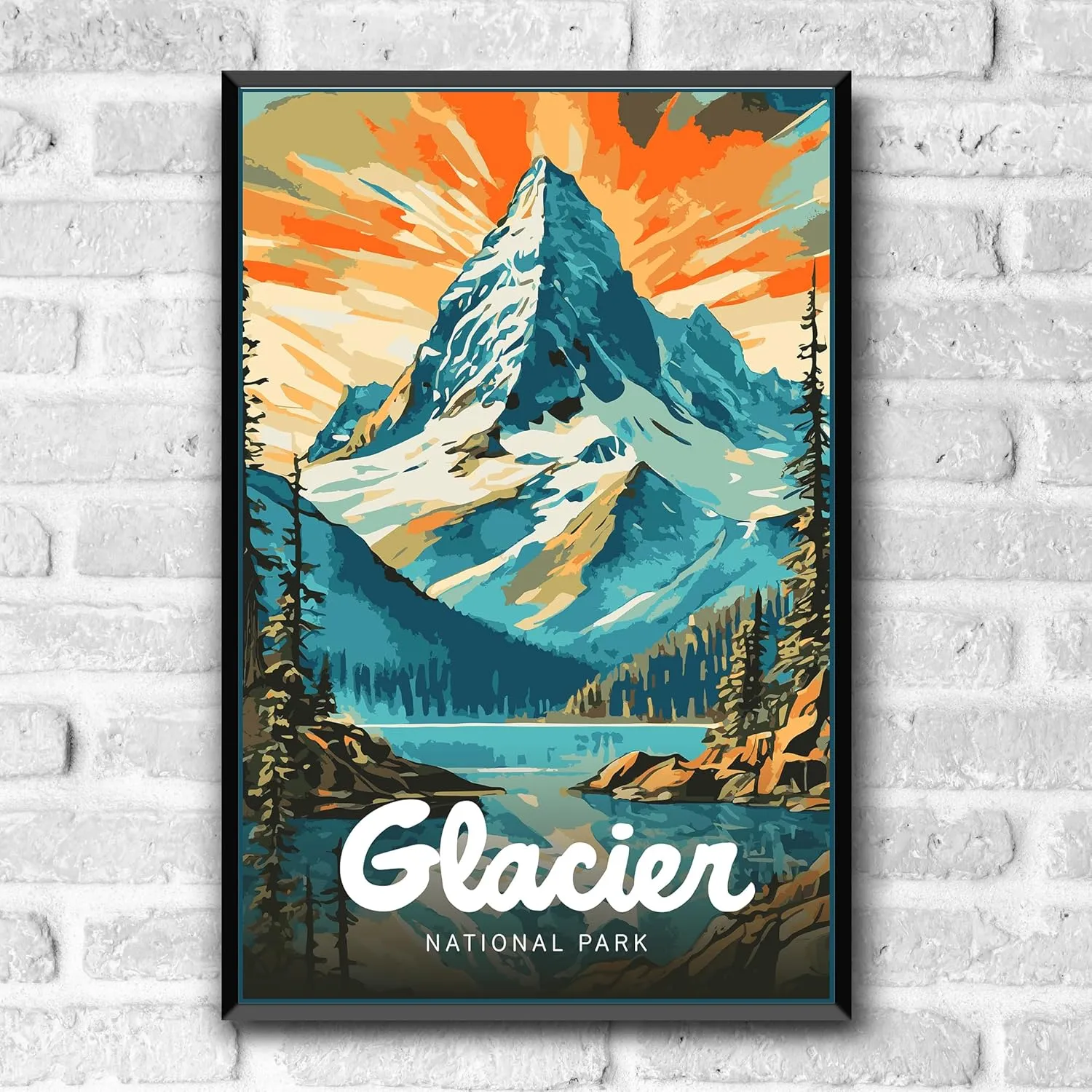 Glacier National Park Modern Style Travel Poster - 8x10-12x18-18x24-24x36 / 4x6 Postcard Designer Series Art Print USA United States Wall Art Montana (24x36 Inch Poster)