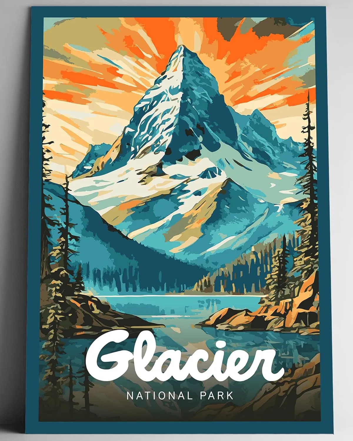 Glacier National Park Modern Style Travel Poster - 8x10-12x18-18x24-24x36 / 4x6 Postcard Designer Series Art Print USA United States Wall Art Montana (24x36 Inch Poster)