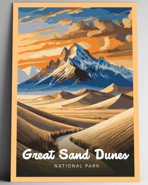 Great Sand Dunes National Park Modern Style Travel Poster - 8x10-12x18-18x24-24x36 / 4x6 Postcard Designer Series Art Print USA United States Wall Art Colorado (12x18 Inch Poster)