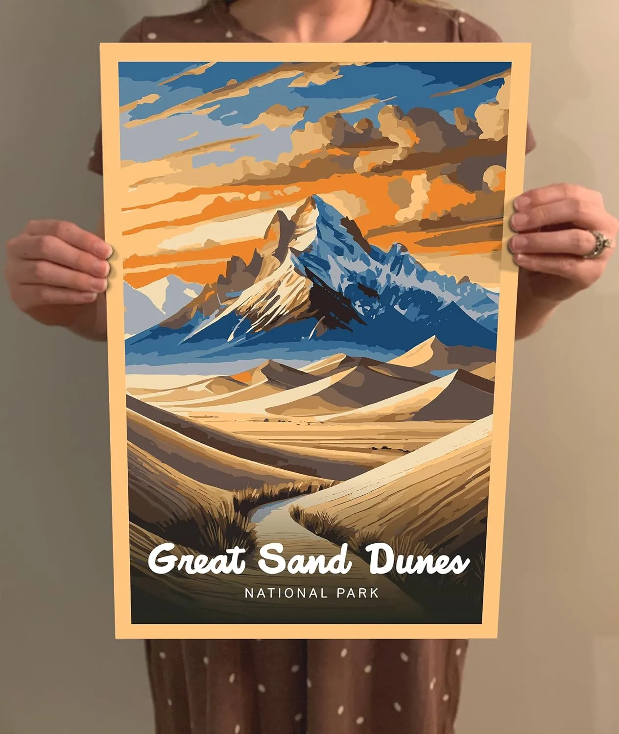 Great Sand Dunes National Park Modern Style Travel Poster - 8x10-12x18-18x24-24x36 / 4x6 Postcard Designer Series Art Print USA United States Wall Art Colorado (12x18 Inch Poster)