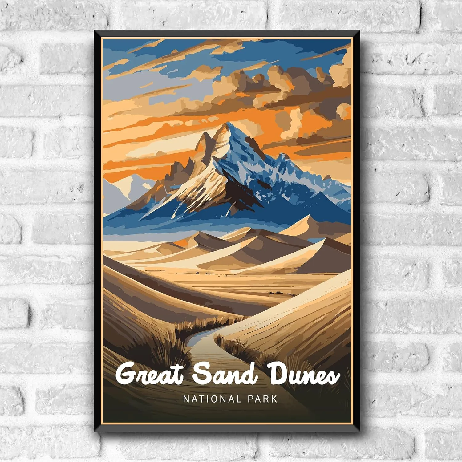 Great Sand Dunes National Park Modern Style Travel Poster - 8x10-12x18-18x24-24x36 / 4x6 Postcard Designer Series Art Print USA United States Wall Art Colorado (12x18 Inch Poster)