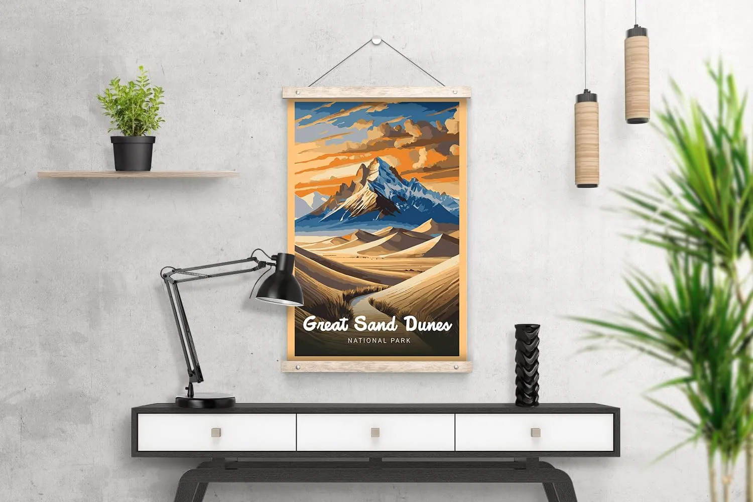 Great Sand Dunes National Park Modern Style Travel Poster - 8x10-12x18-18x24-24x36 / 4x6 Postcard Designer Series Art Print USA United States Wall Art Colorado (12x18 Inch Poster)