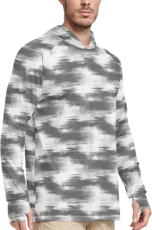 Grunge Style Gray Sun Shirt Hoodie for Men Long Sleeve Fishing Shirt UPF 50  Hooded Fishing Shirts UV Rashguard for Men