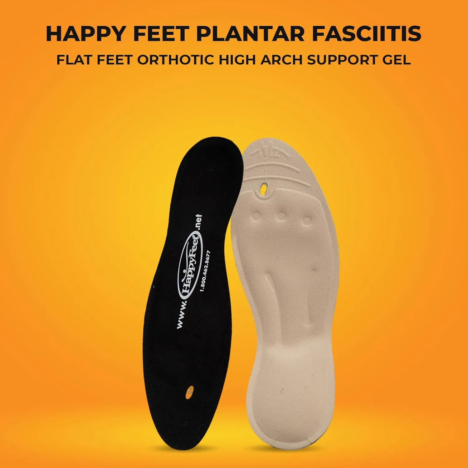 Happy Feet Insoles, Foot Pain Inserts Plantar Fasciitis Flat Feet Orthotic High Arch Support Gel Insert Shoe Insoles for Mens and Womens