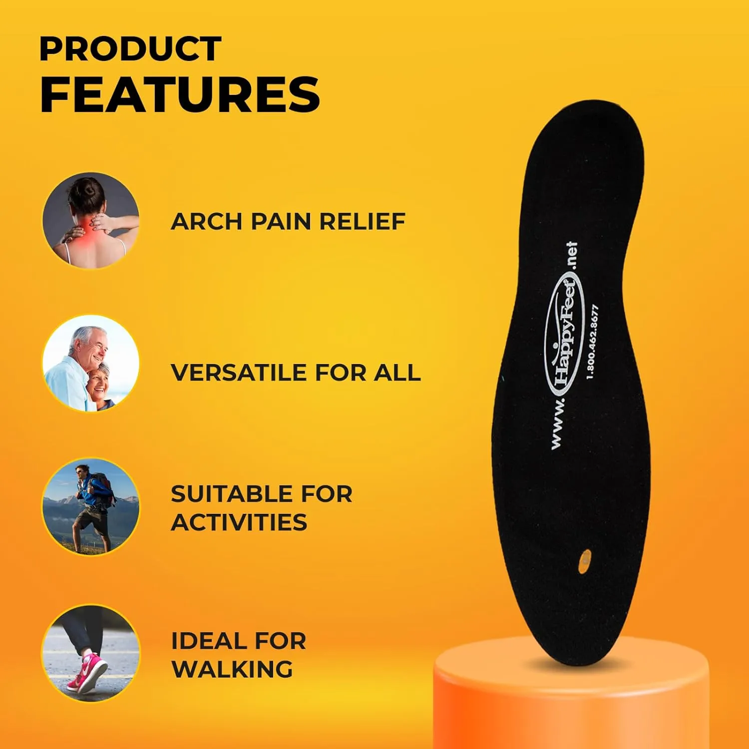 Happy Feet Insoles, Foot Pain Inserts Plantar Fasciitis Flat Feet Orthotic High Arch Support Gel Insert Shoe Insoles for Mens and Womens