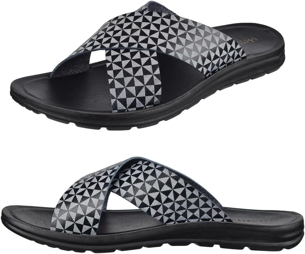 Harssidanzar Slide Sandals For Men,Summer Vintage Printing Sandals Slip on Quick-Dry Cross Slide Sandals KM238US