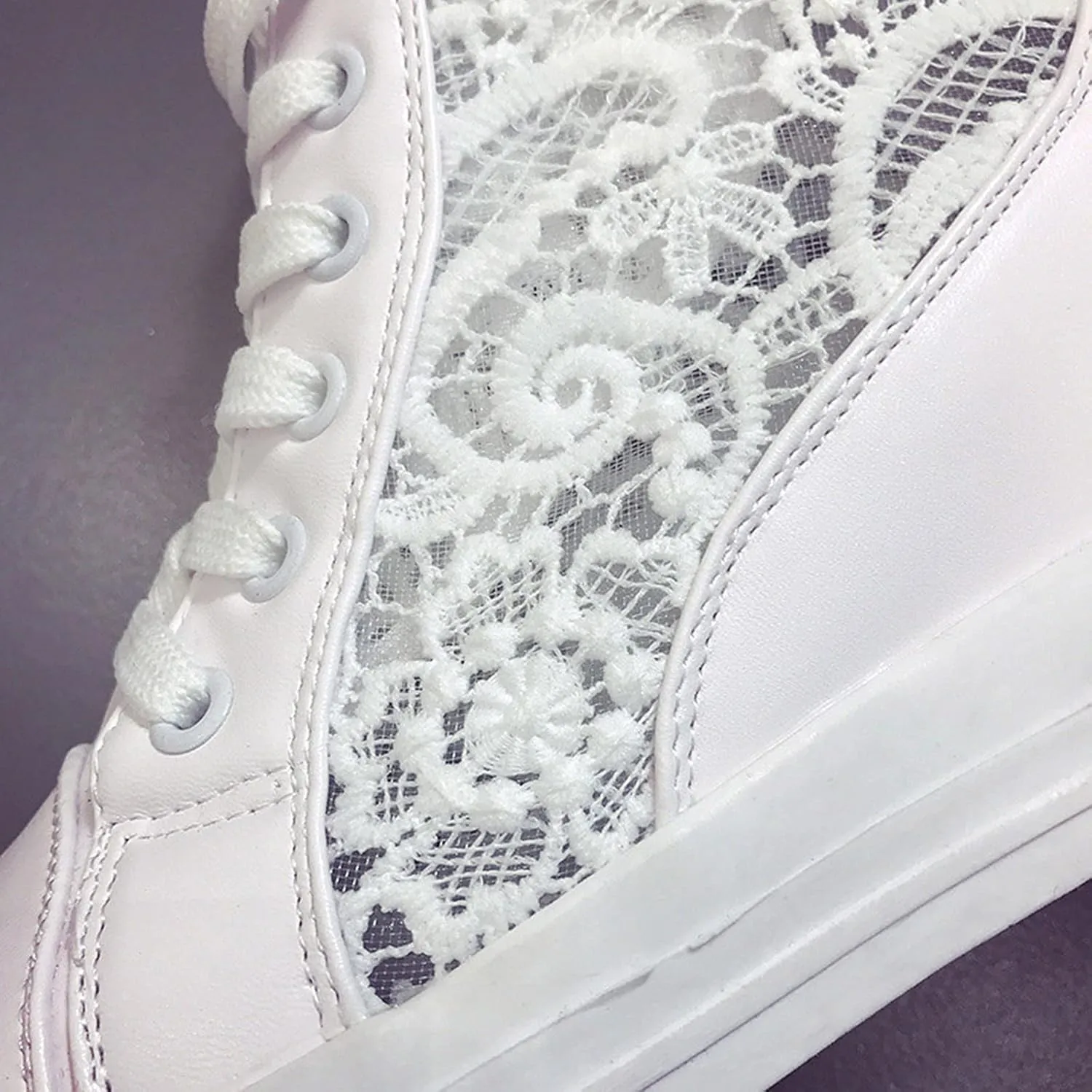 Hbeylia Women's Platform Chunky Sneakers Fashion Platform Hidden Heels Sneakers for Women Lace Crochet Lace Up Comfortable Lightweigt Chunky Bottom Canvas Shoes Loafers for Wedding Casual Wear