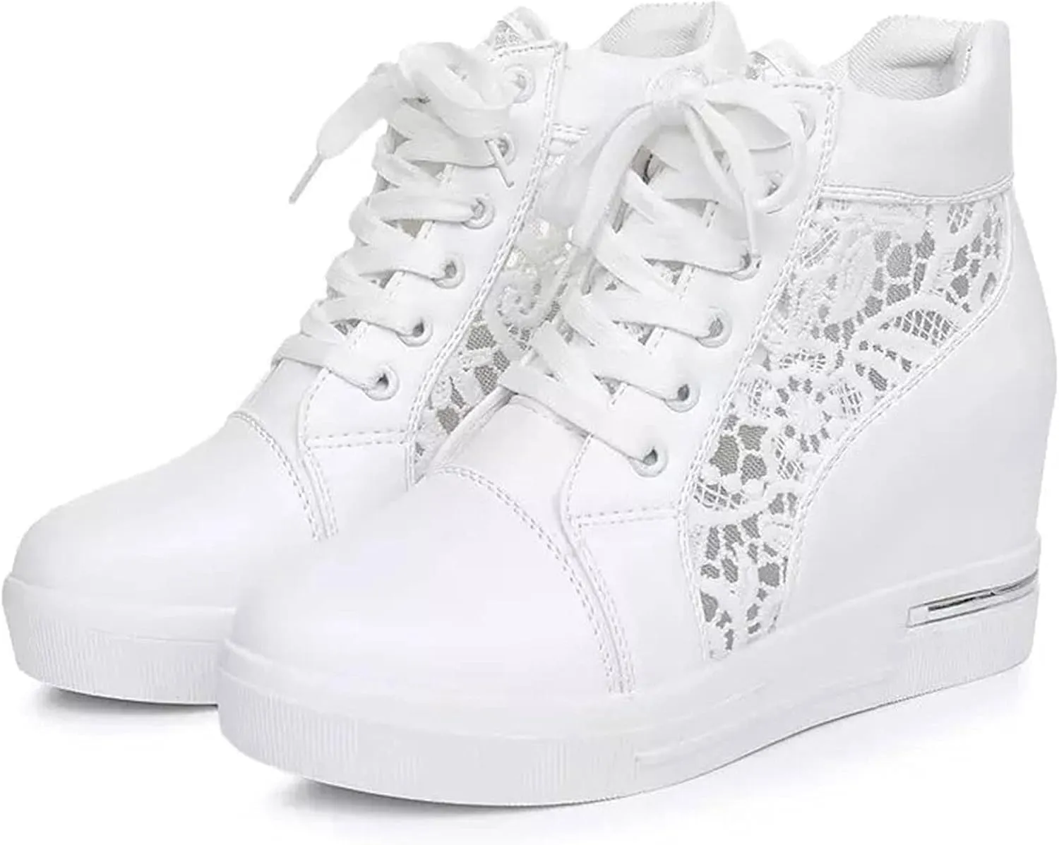 Hbeylia Women's Platform Chunky Sneakers Fashion Platform Hidden Heels Sneakers for Women Lace Crochet Lace Up Comfortable Lightweigt Chunky Bottom Canvas Shoes Loafers for Wedding Casual Wear