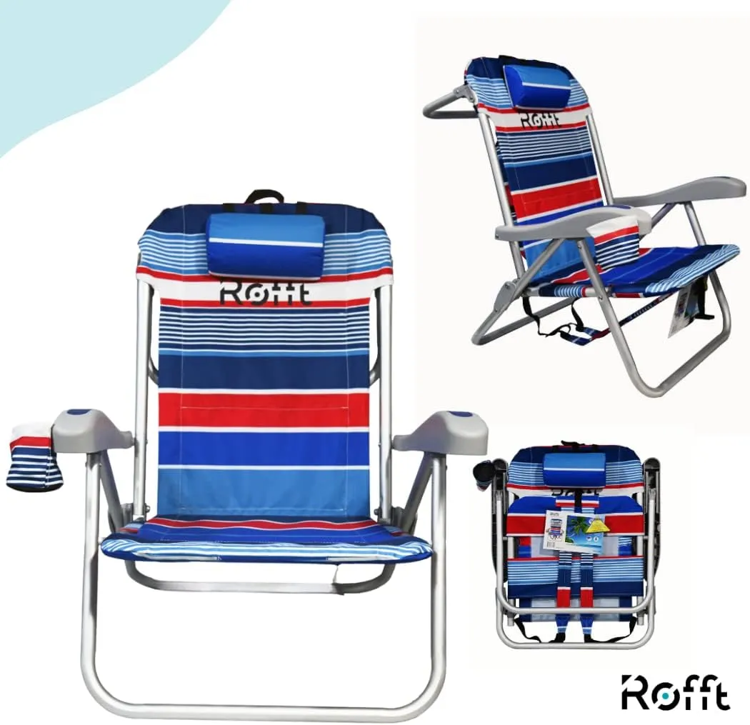 Heavy Duty Beach Chair 6 Positions Reclining for Adults Folding Lightweight with Backpack Straps Cooler Cup Holders Big Storage Pillow and Towel bar Lay Flat Position