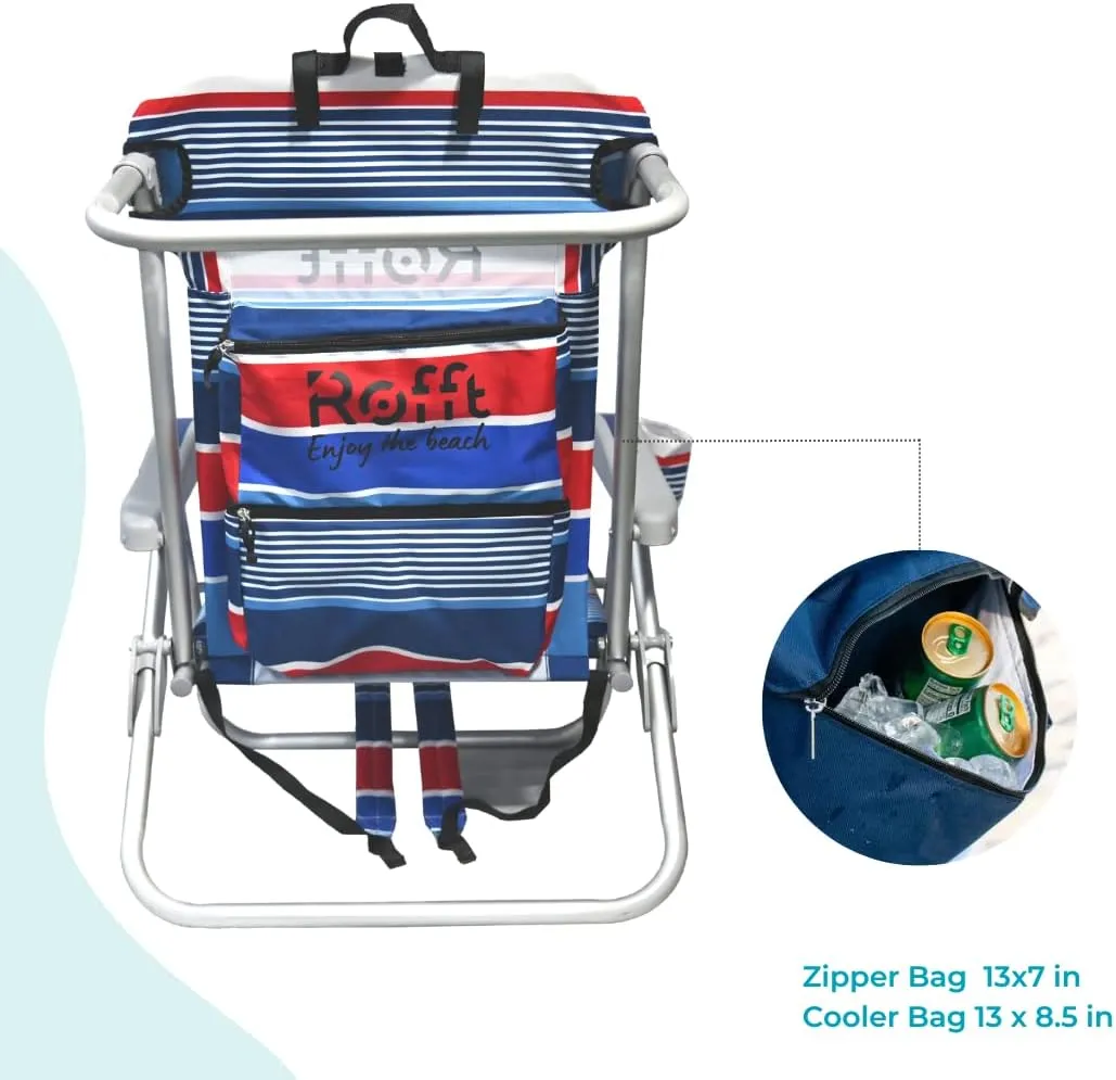 Heavy Duty Beach Chair 6 Positions Reclining for Adults Folding Lightweight with Backpack Straps Cooler Cup Holders Big Storage Pillow and Towel bar Lay Flat Position