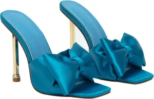 Hee grand Satin Bow-knot Rhinestones High Heel Sandals Slides Sexy Open Toe Party Dress Sandals