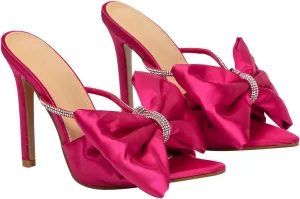 Hee grand Satin Bow-knot Rhinestones High Heel Sandals Slides Sexy Open Toe Party Dress Sandals
