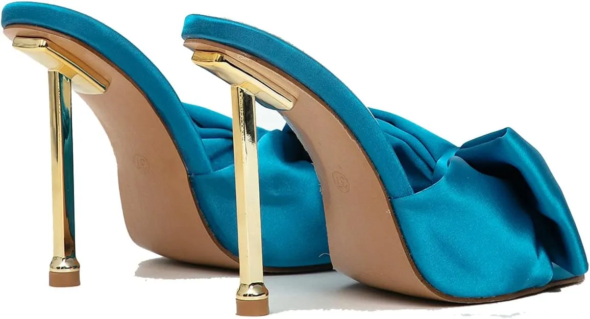 Hee grand Satin Bow-knot Rhinestones High Heel Sandals Slides Sexy Open Toe Party Dress Sandals