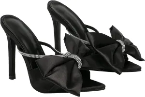 Hee grand Satin Bow-knot Rhinestones High Heel Sandals Slides Sexy Open Toe Party Dress Sandals