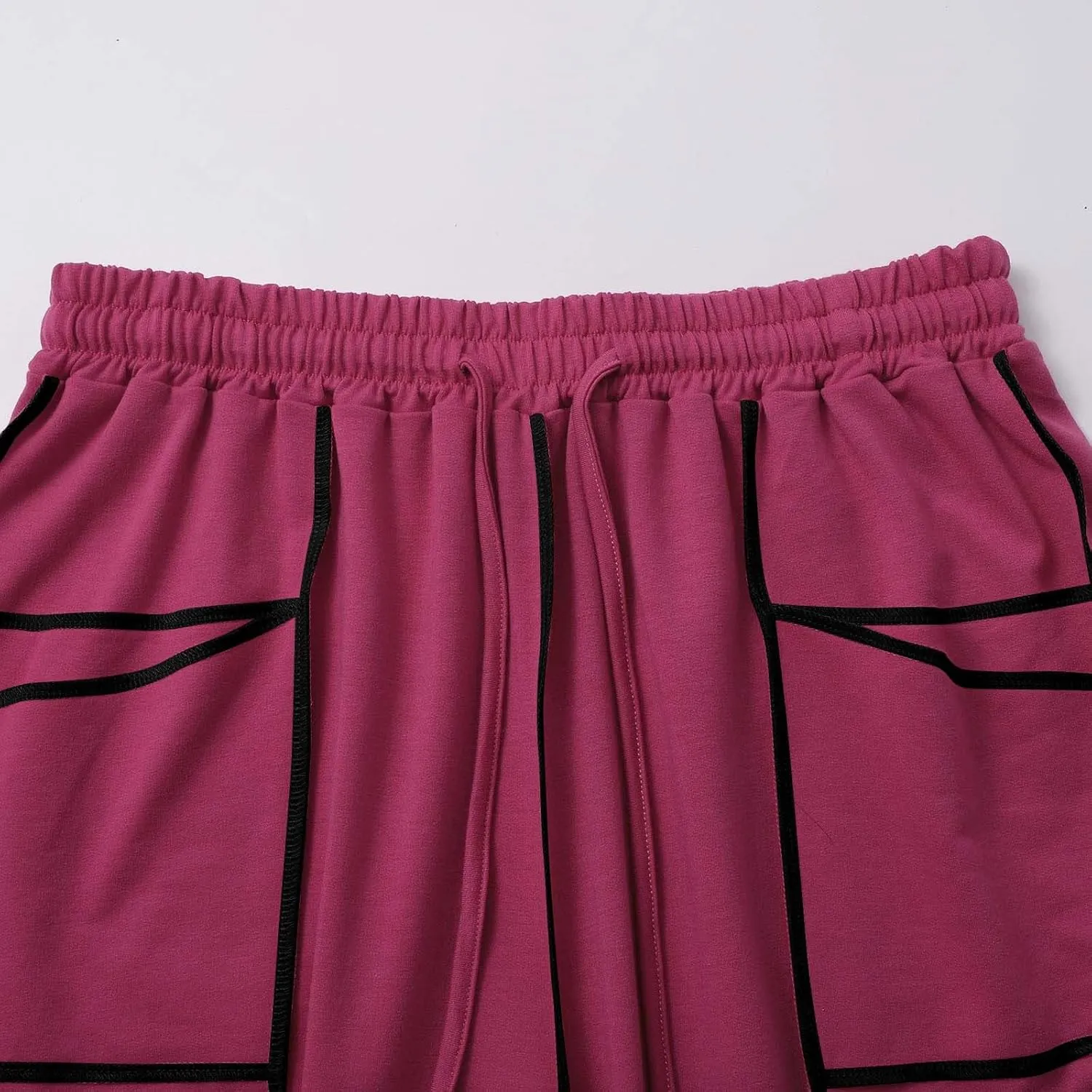 HGps8w Women's Summer Trendy Striped Loose Palazzo Pants Wide Leg Elastic Waist Sweatpants Lounge Trousers with Pockets