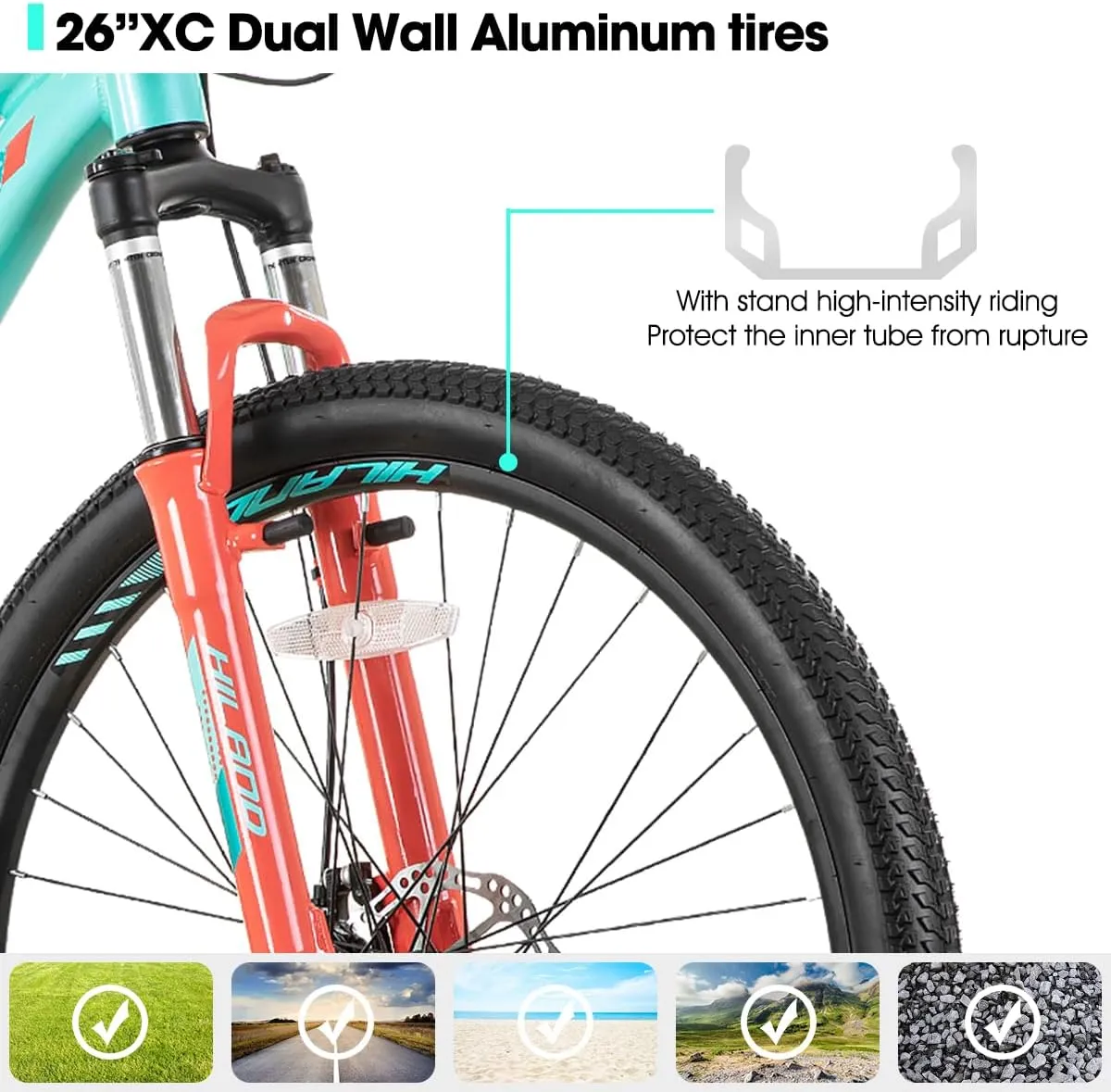 HILAND 20 26 27.5 Inch Mountain Bike for Women Girl, 7/21 Speed with Lock-Out Suspension Fork, Aluminum Frame MTB, Adult Ladies Womens Bike Mens Bicycle
