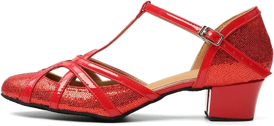 HIPPOSEUS Women's Latin Dance Shoes Champagne Closed Toe Sparkle Low Heel Ballroom Salsa Tango Dance Performance Shoes,Model 2040
