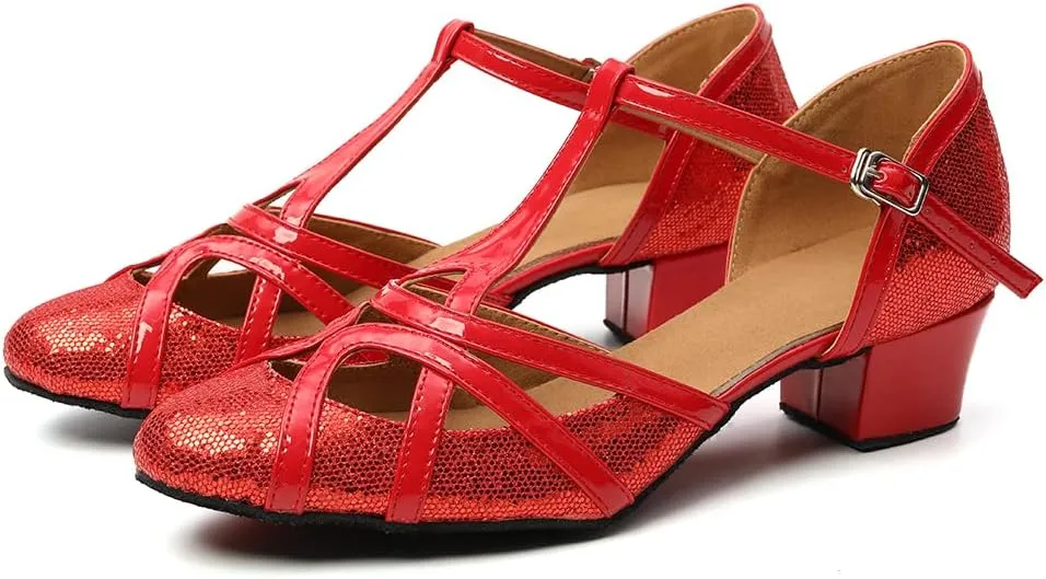 HIPPOSEUS Women's Latin Dance Shoes Champagne Closed Toe Sparkle Low Heel Ballroom Salsa Tango Dance Performance Shoes,Model 2040