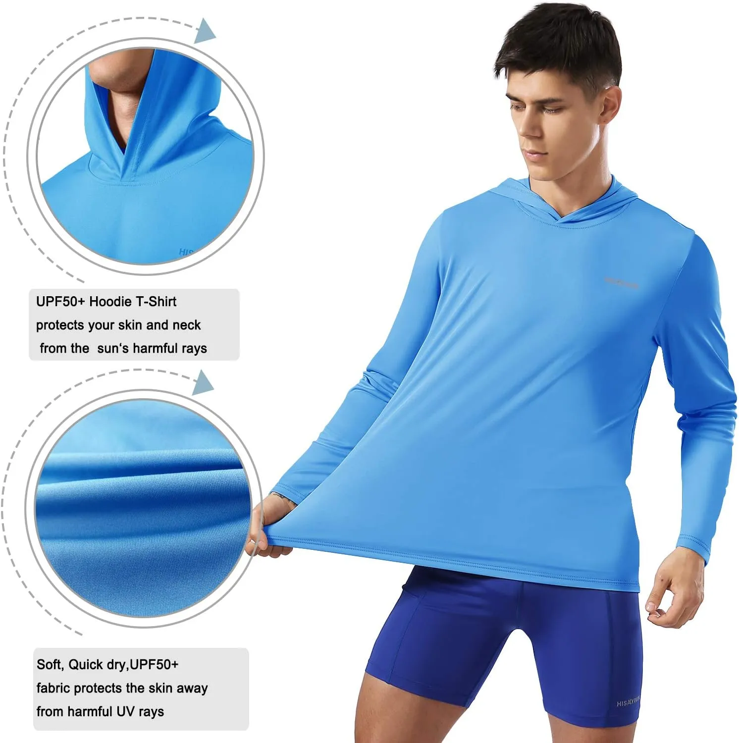HISKYWIN Men's Long Sleeve Shirts Lightweight UPF 50  Sun Protection SPF Outdoor T-Shirts Fishing Hiking Running Tee Tops