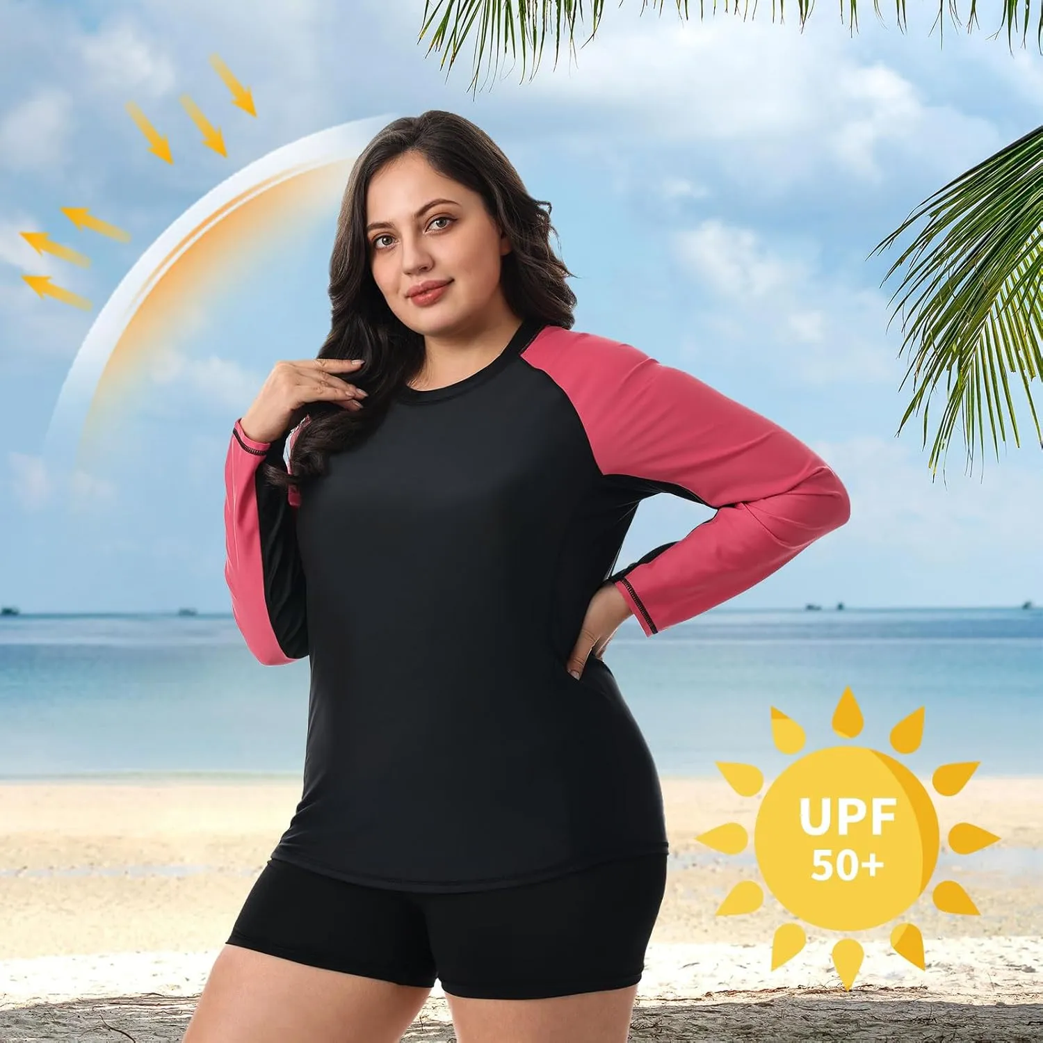 HODOSPORTS Women's Plus Size Rash Guard UPF 50  Swim Shirt Sun Protection Swimsuit Top Long Sleeve 1X-6X