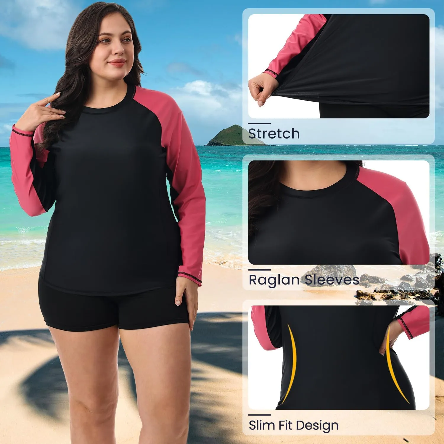 HODOSPORTS Women's Plus Size Rash Guard UPF 50  Swim Shirt Sun Protection Swimsuit Top Long Sleeve 1X-6X