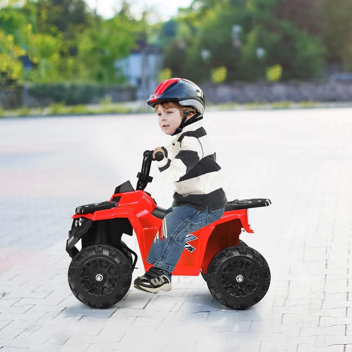 HONEY JOY Ride On ATV, 4-Wheels Quad Off-Road Vehicle for Kids, Skid-Resistant Tires for Sand Driving, Headlights, Music, 6V Battery Operated Ride On Toy Car for Baby Girl Boy (Red)