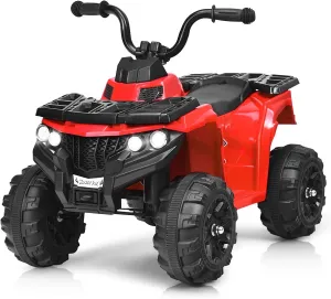 HONEY JOY Ride On ATV, 4-Wheels Quad Off-Road Vehicle for Kids, Skid-Resistant Tires for Sand Driving, Headlights, Music, 6V Battery Operated Ride On Toy Car for Baby Girl Boy (Red)