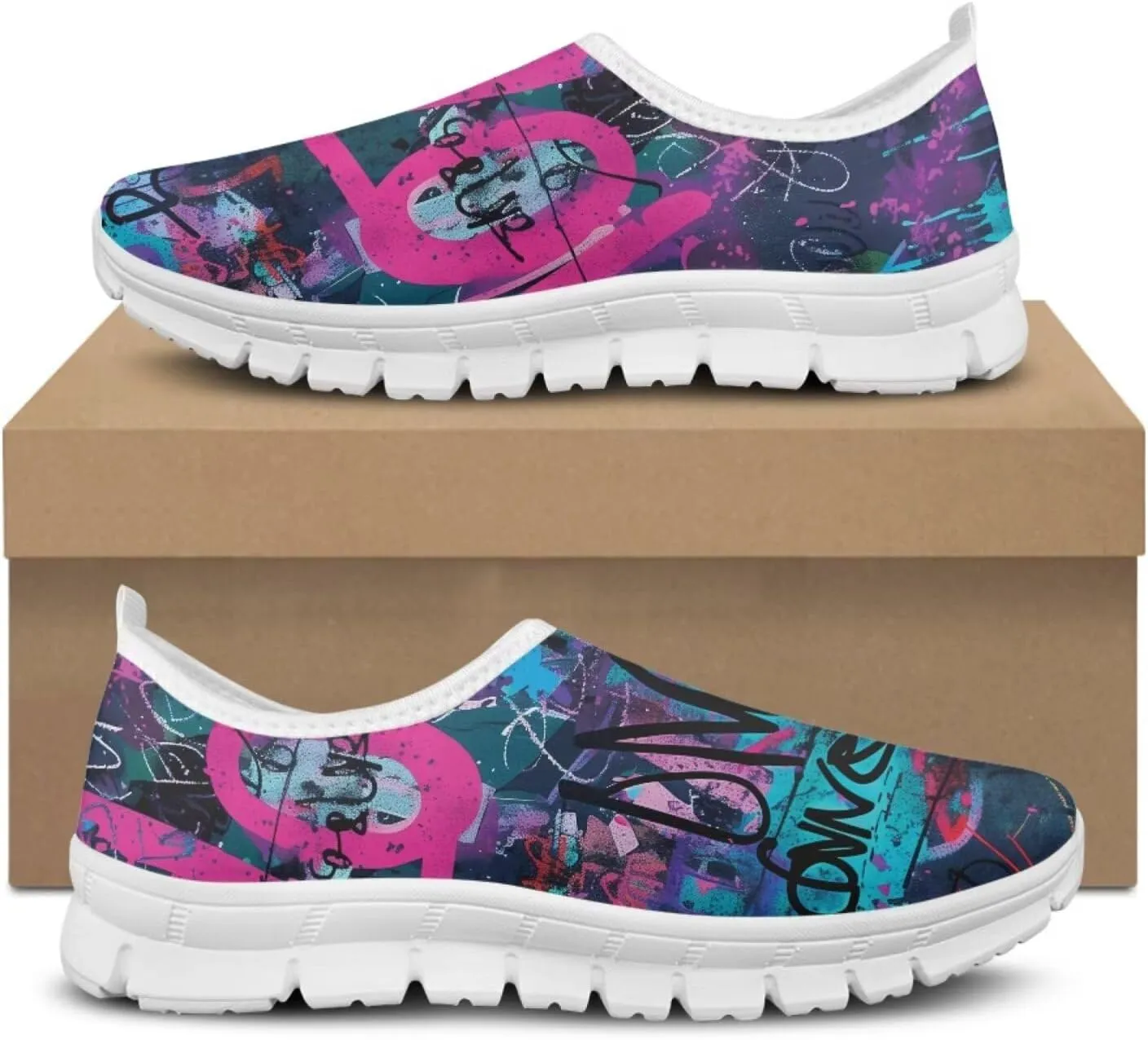 Howilath Books Print Women's Loafers & Slip-on Running Sneakers Casual Shoes Hands Free Shoes