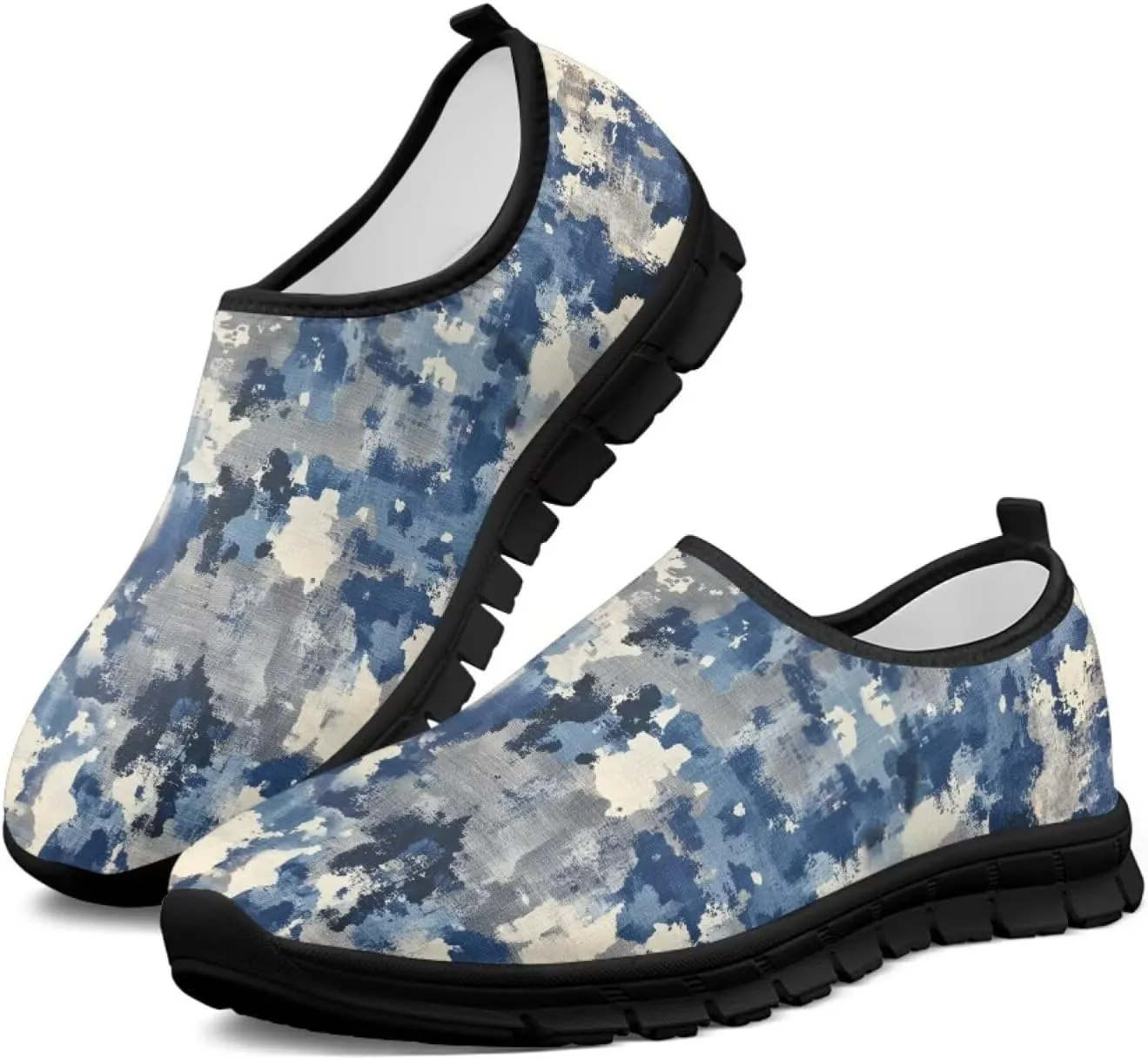 Howilath Camo Print Slip on Loafers for Women Anti-Skid Running Sneakers Fashion Trekking Shoes for Travel Camping