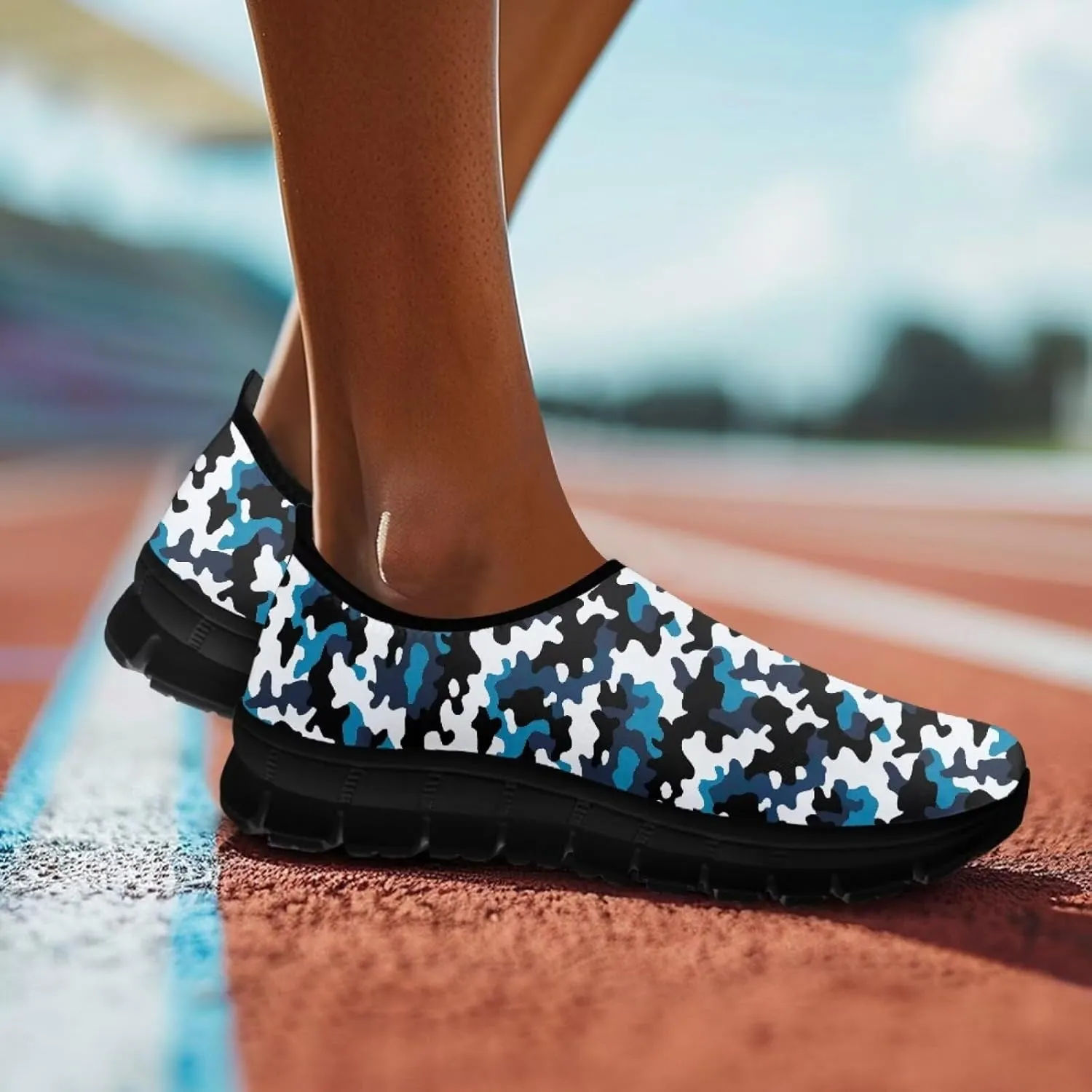 Howilath Camo Print Slip on Loafers for Women Anti-Skid Running Sneakers Fashion Trekking Shoes for Travel Camping