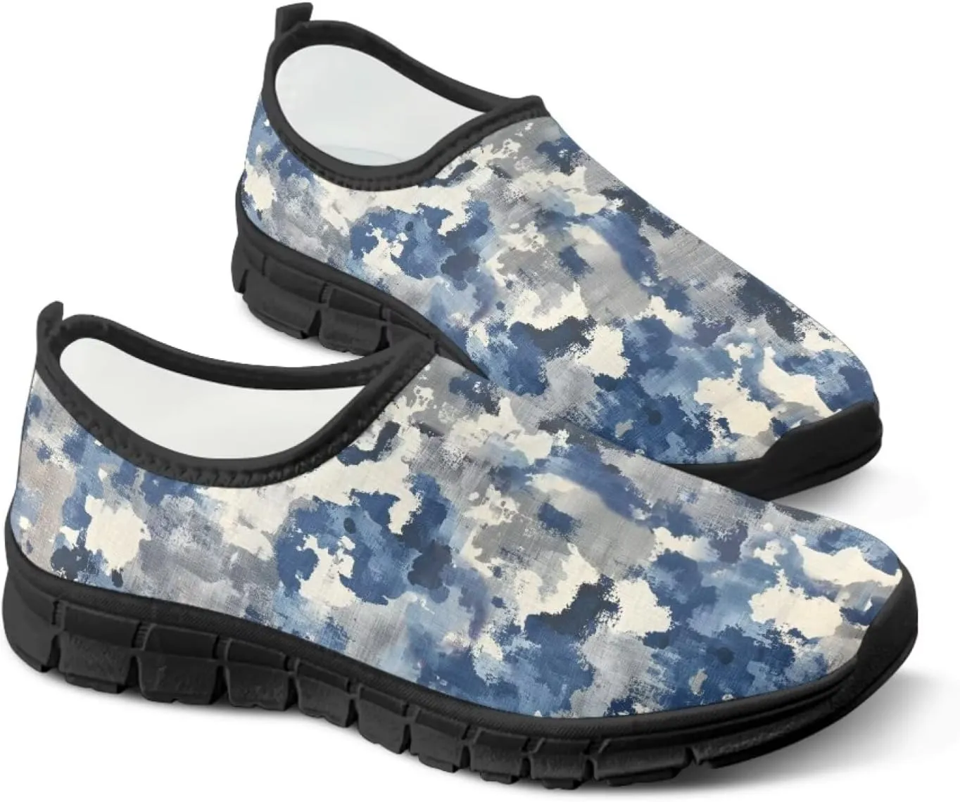 Howilath Camo Print Slip on Loafers for Women Anti-Skid Running Sneakers Fashion Trekking Shoes for Travel Camping