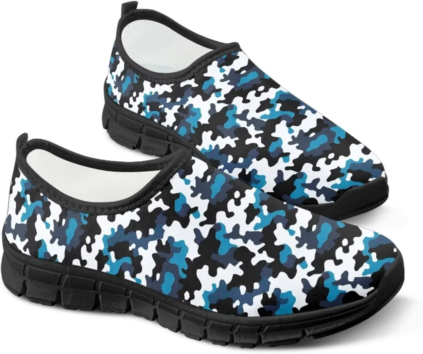 Howilath Camo Print Slip on Loafers for Women Anti-Skid Running Sneakers Fashion Trekking Shoes for Travel Camping