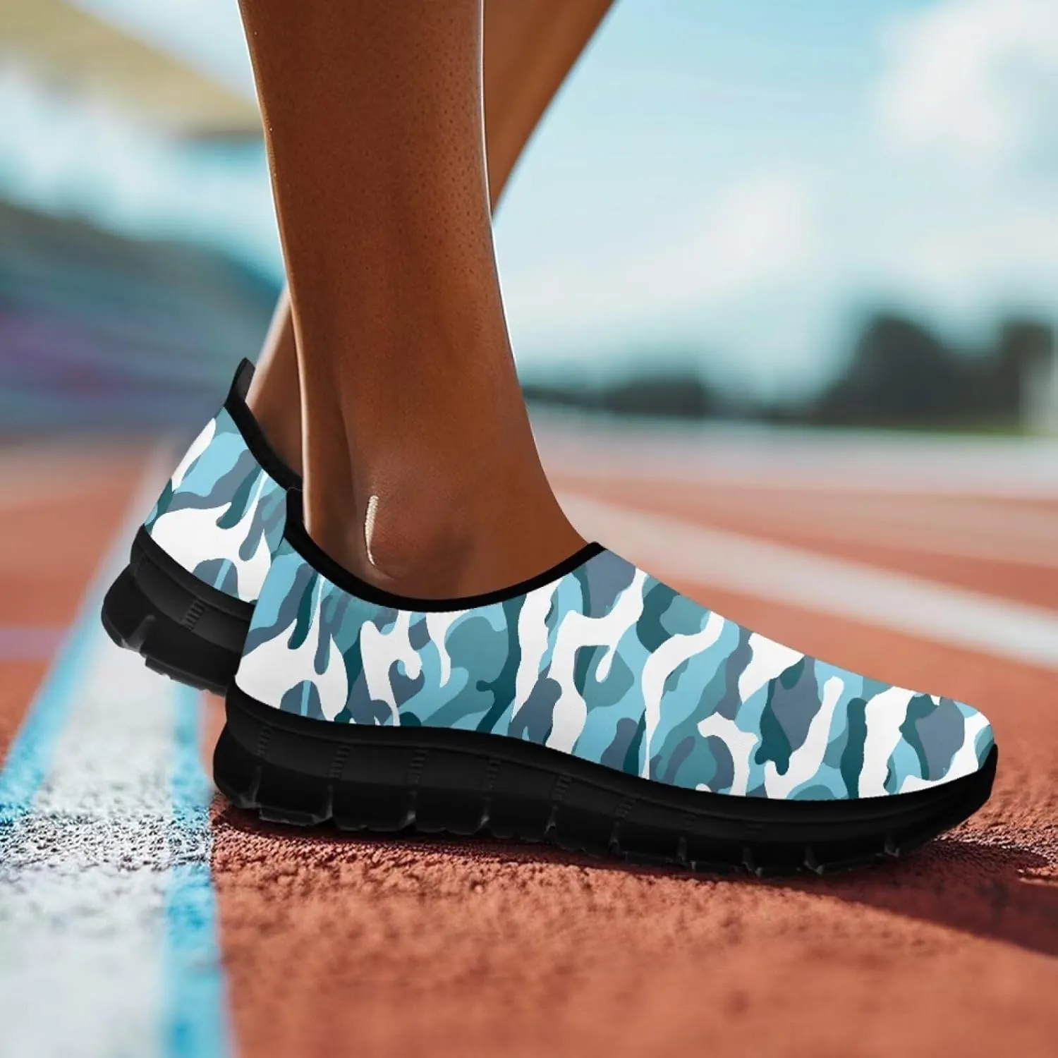Howilath Camo Print Slip on Loafers for Women Anti-Skid Running Sneakers Fashion Trekking Shoes for Travel Camping