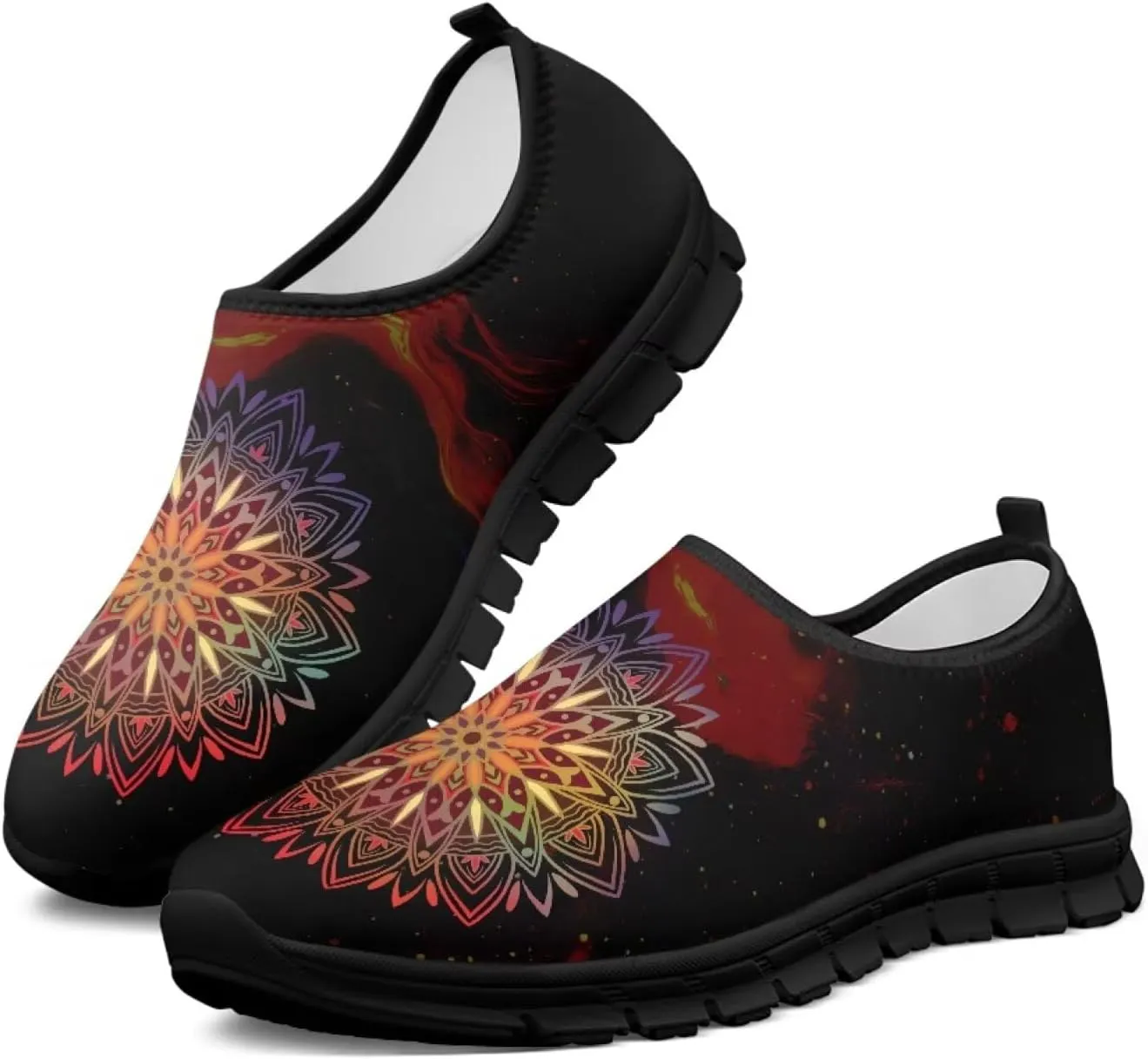 Howilath Mandala Print Slip on Loafers for Women No Laces Casual Sport Shoes Hands Free Shoes with Anti-Slip Sole