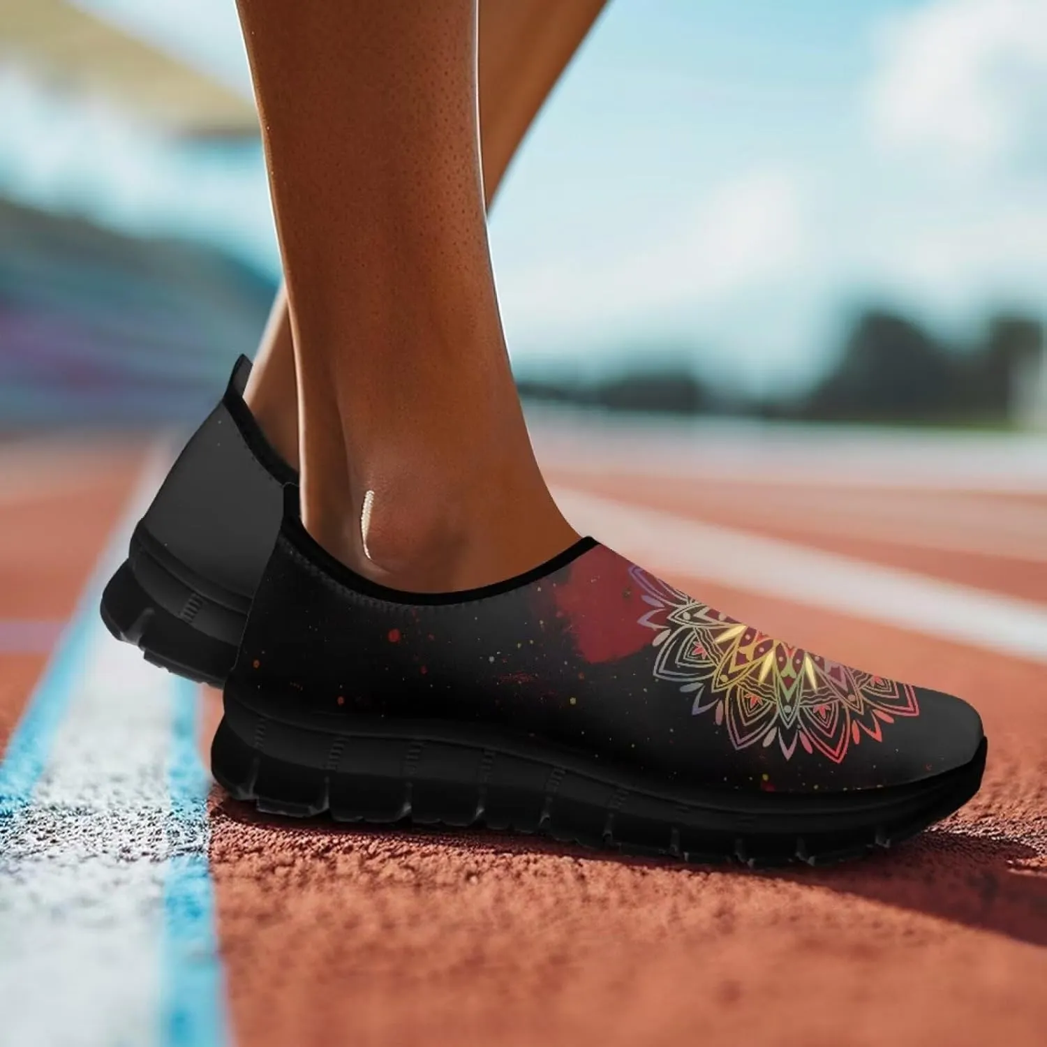 Howilath Mandala Print Slip on Loafers for Women No Laces Casual Sport Shoes Hands Free Shoes with Anti-Slip Sole